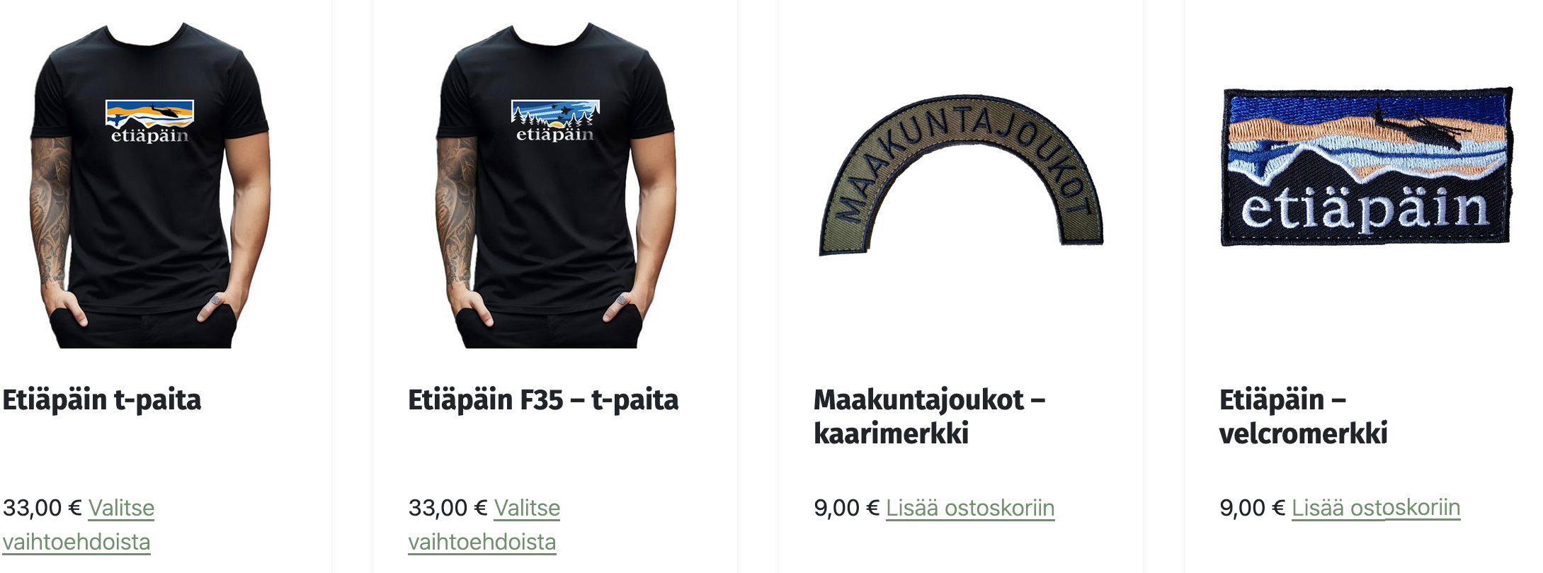 Kuva Northern Tactics -verkkokaupan valikoimasta